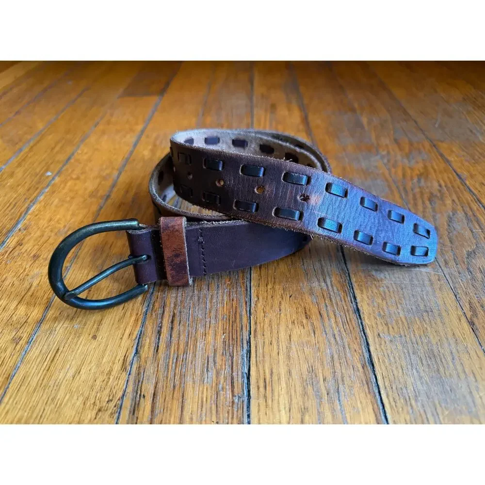 MOSSIMO SUPPLY Co. Distressed Brown Leather Belt w/Whipstitch Accent Womens sz S